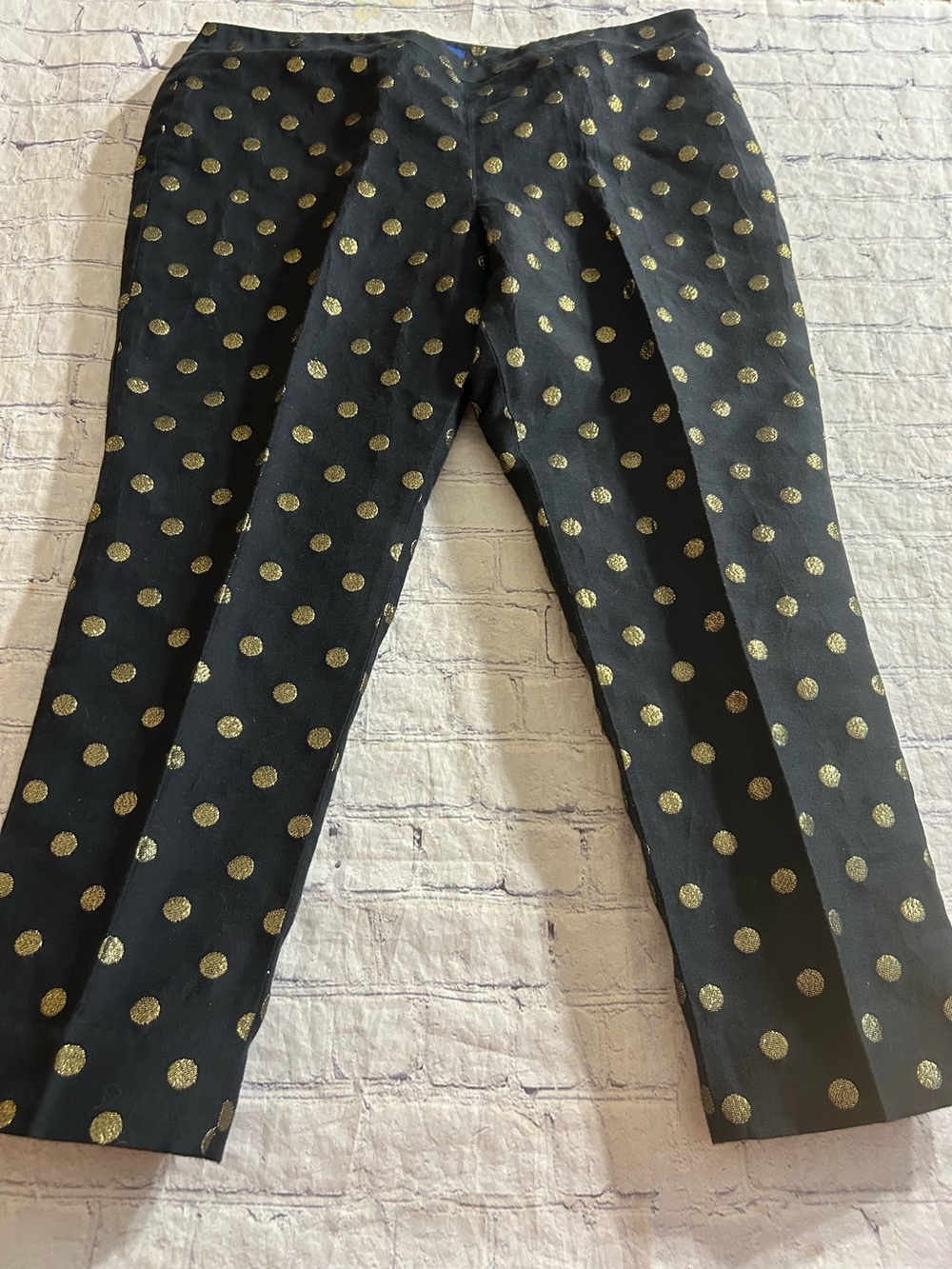 TALBOTS RSVP FOIL-DOT CHATHAM BLACK & GOLD METALLIC ANKLE PANTS WOMEN’S SIZE 16P
